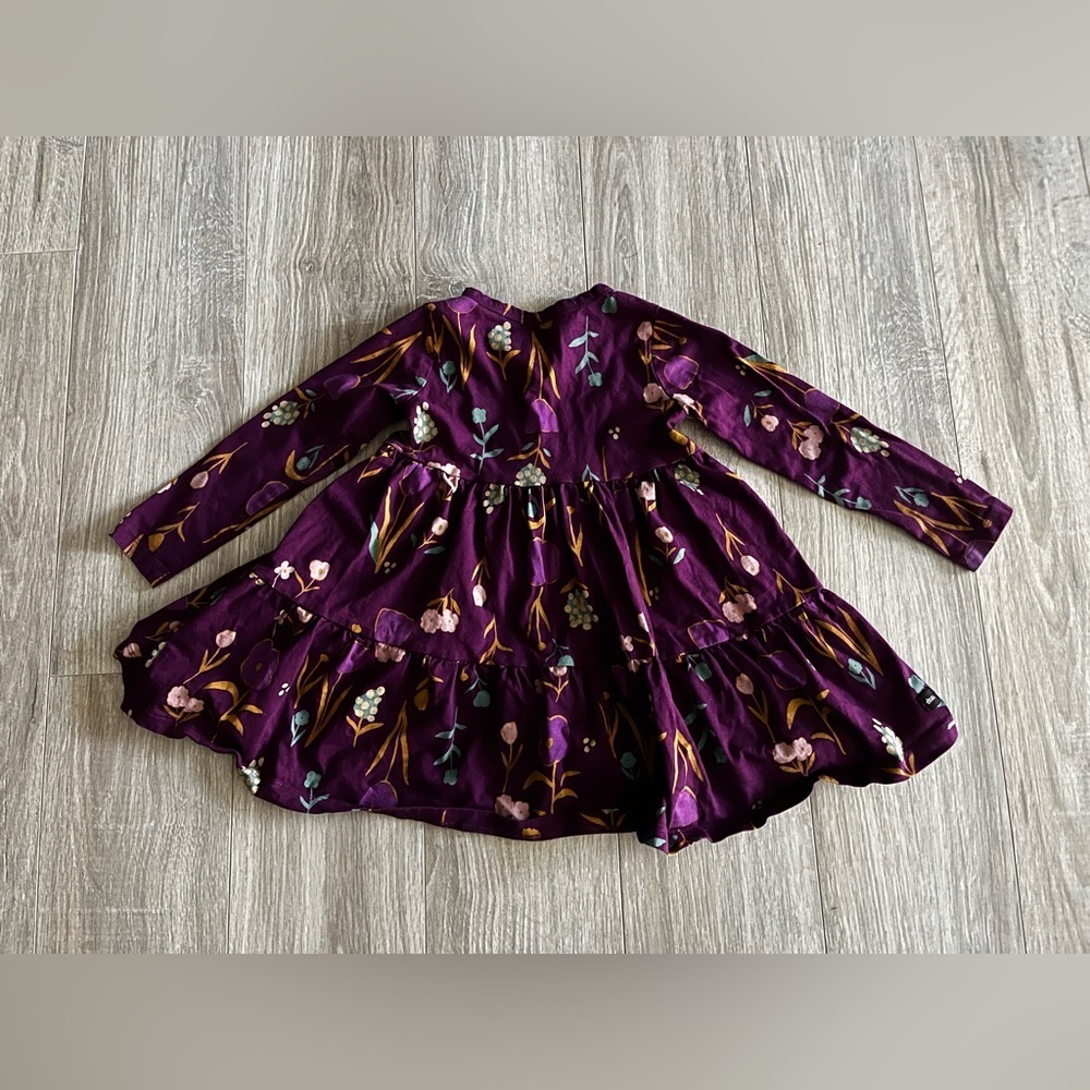Tea Collection Girls Tiered Henley Dress Purple Floral Long Sleeve - Size 3 - Picture 7 of 8